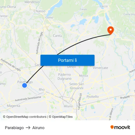 Parabiago to Airuno map