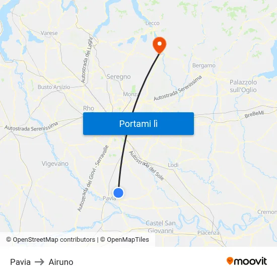 Pavia to Airuno map