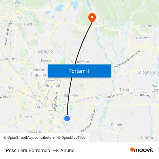 Peschiera Borromeo to Airuno map