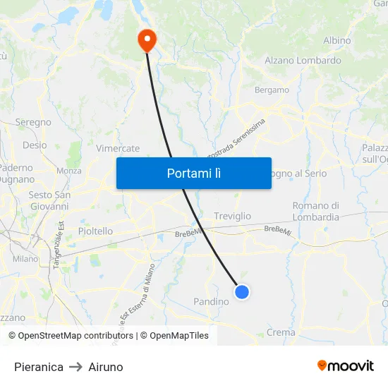 Pieranica to Airuno map