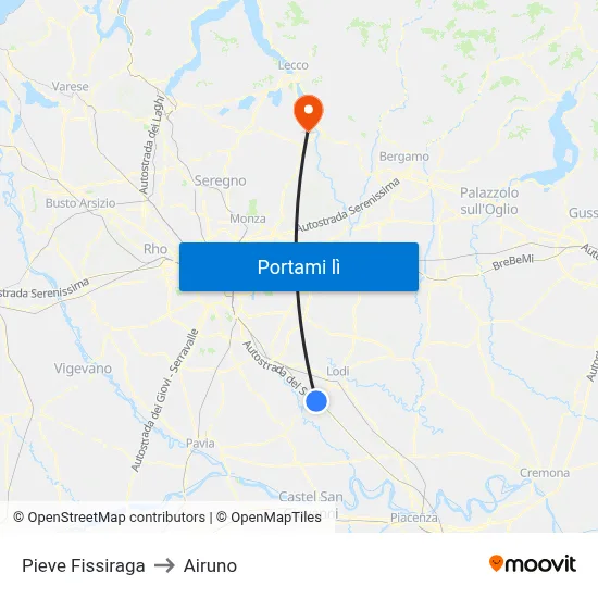 Pieve Fissiraga to Airuno map