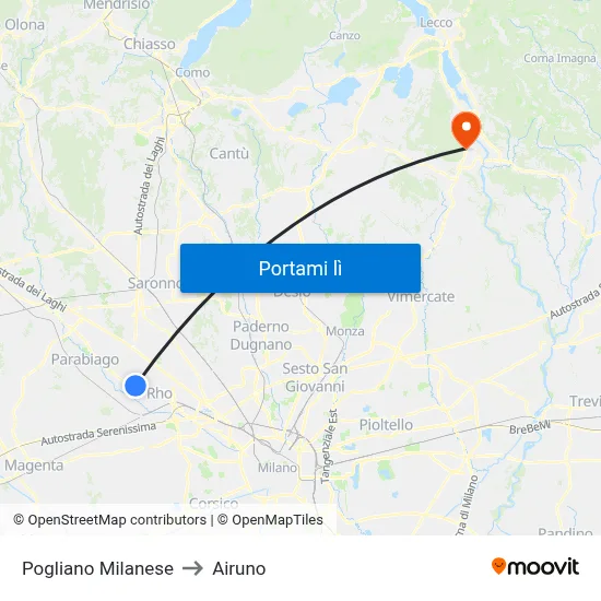 Pogliano Milanese to Airuno map