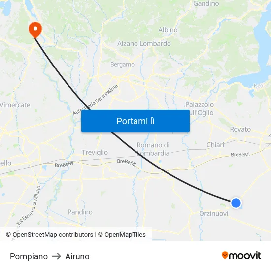 Pompiano to Airuno map