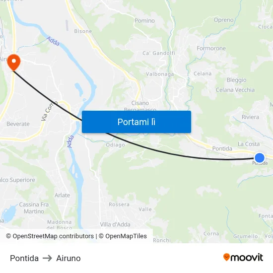 Pontida to Airuno map