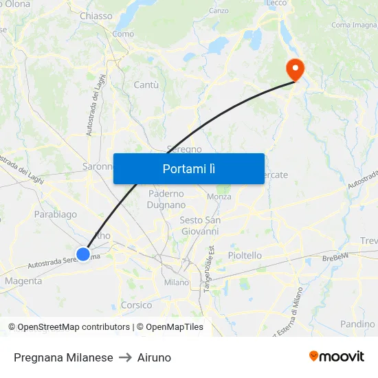 Pregnana Milanese to Airuno map