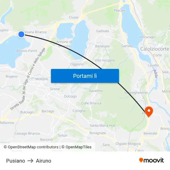 Pusiano to Airuno map