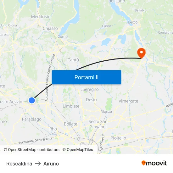 Rescaldina to Airuno map