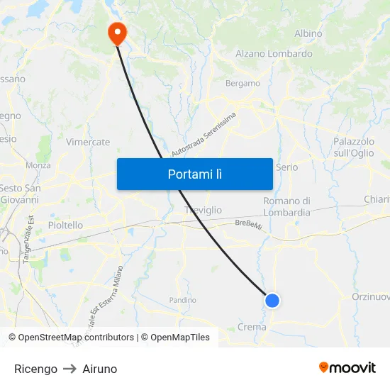 Ricengo to Airuno map