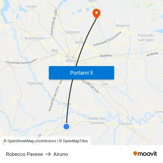 Robecco Pavese to Airuno map