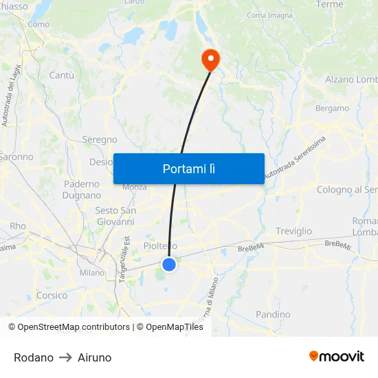 Rodano to Airuno map
