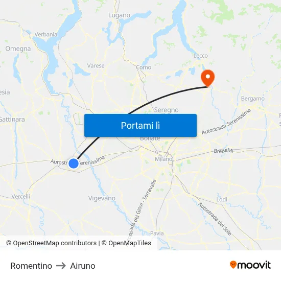 Romentino to Airuno map