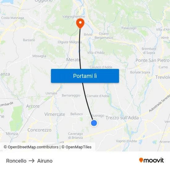 Roncello to Airuno map