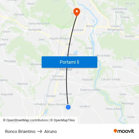 Ronco Briantino to Airuno map
