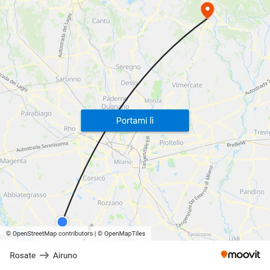 Rosate to Airuno map