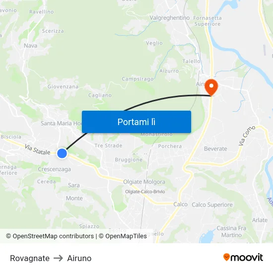 Rovagnate to Airuno map