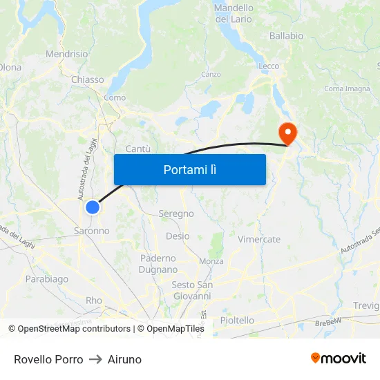 Rovello Porro to Airuno map