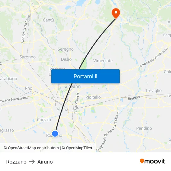 Rozzano to Airuno map