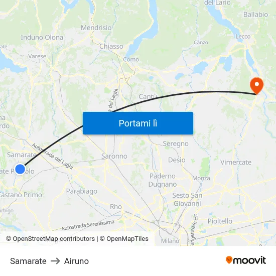 Samarate to Airuno map
