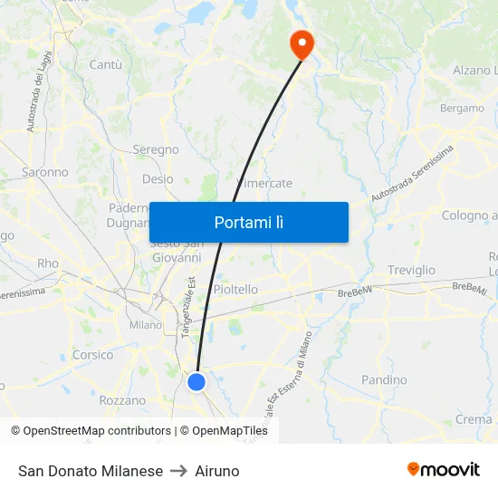 San Donato Milanese to Airuno map