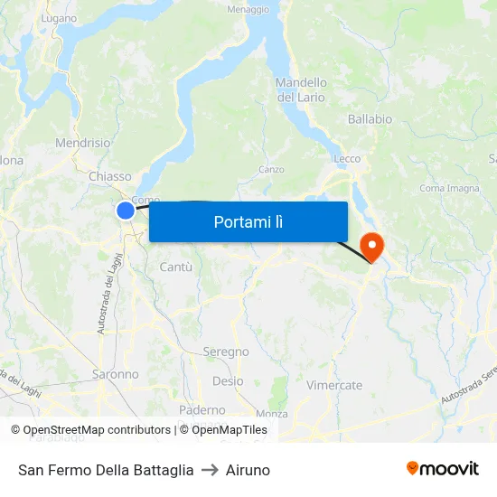 San Fermo Della Battaglia to Airuno map