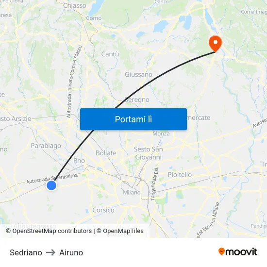 Sedriano to Airuno map