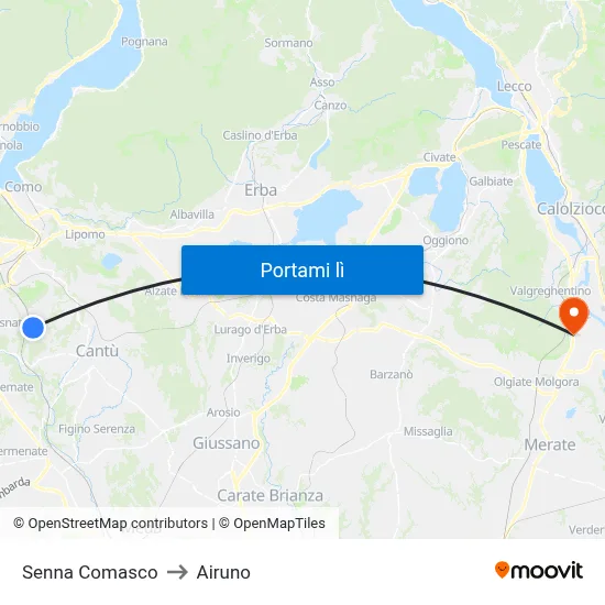 Senna Comasco to Airuno map