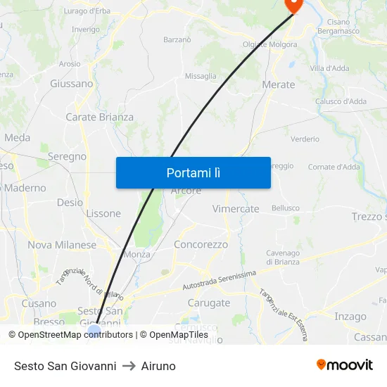 Sesto San Giovanni to Airuno map