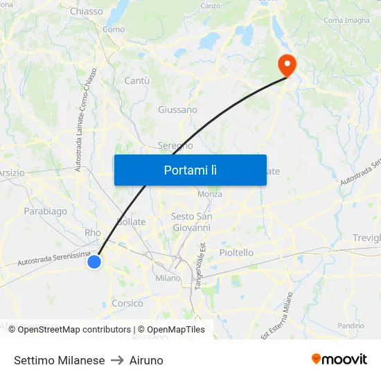 Settimo Milanese to Airuno map