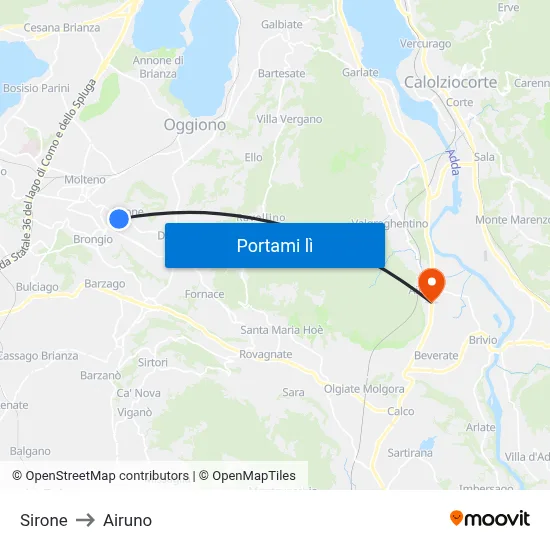 Sirone to Airuno map