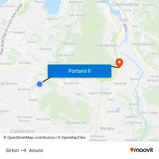Sirtori to Airuno map