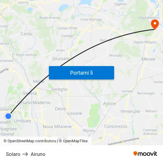 Solaro to Airuno map