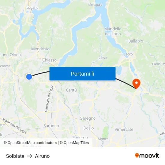 Solbiate to Airuno map