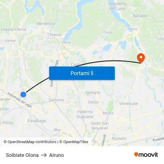 Solbiate Olona to Airuno map