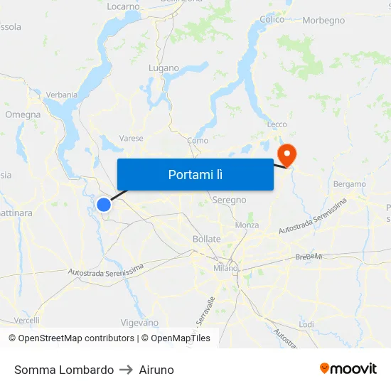 Somma Lombardo to Airuno map