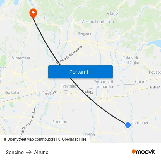 Soncino to Airuno map
