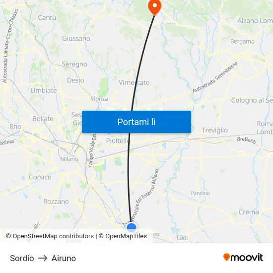 Sordio to Airuno map