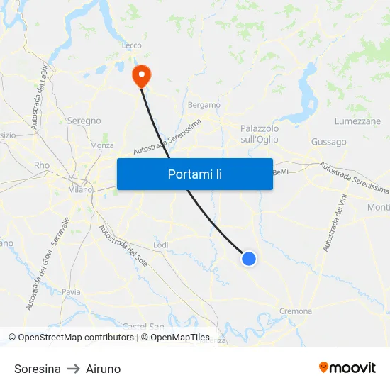 Soresina to Airuno map