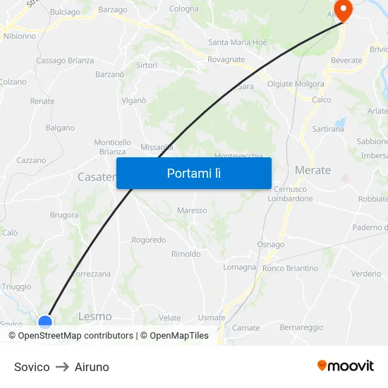 Sovico to Airuno map