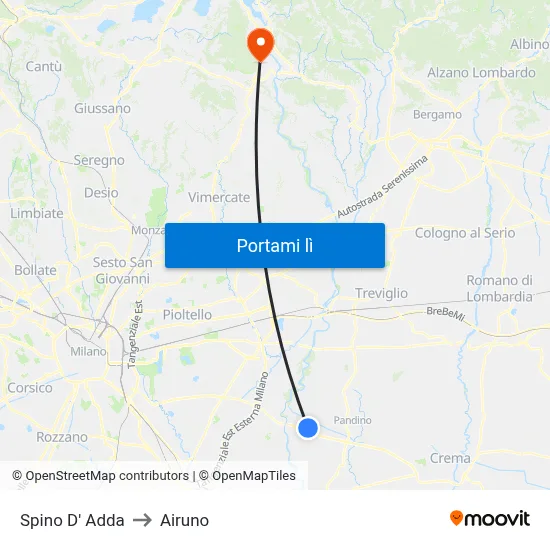 Spino D' Adda to Airuno map