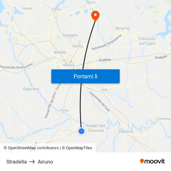 Stradella to Airuno map
