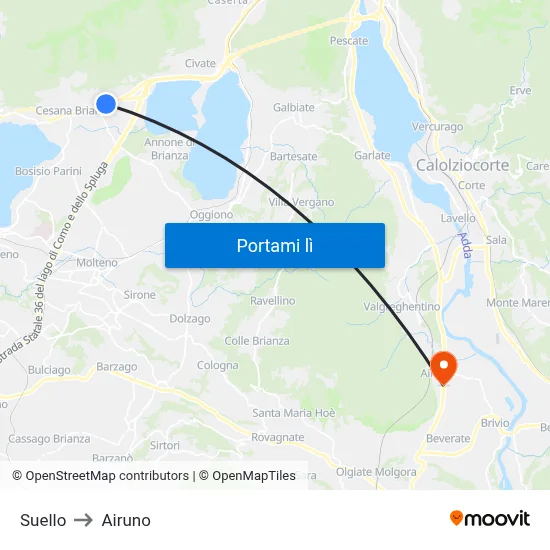 Suello to Airuno map