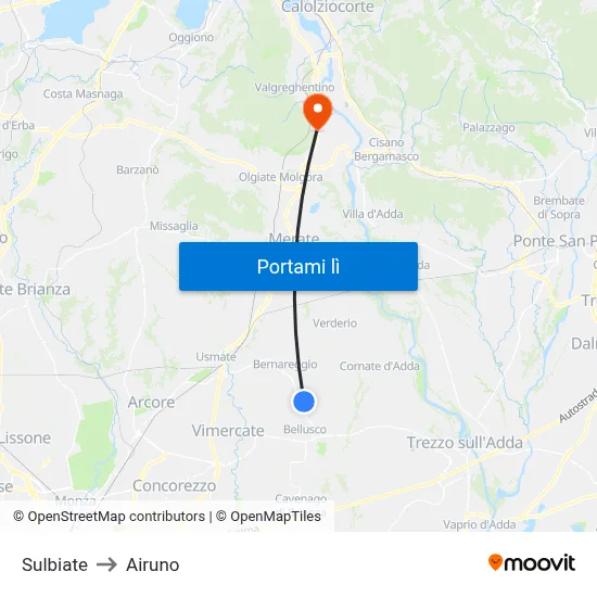 Sulbiate to Airuno map