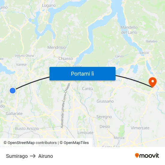 Sumirago to Airuno map