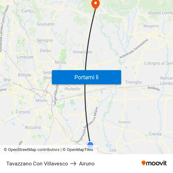 Tavazzano Con Villavesco to Airuno map