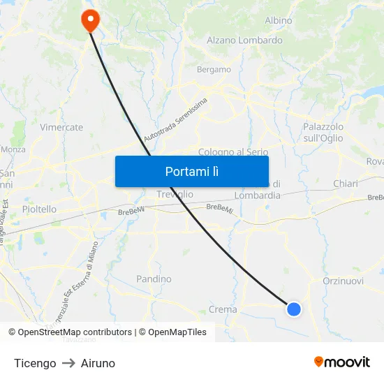 Ticengo to Airuno map