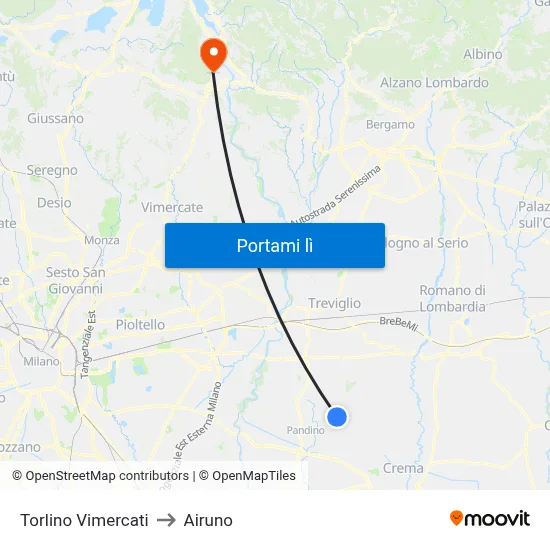 Torlino Vimercati to Airuno map