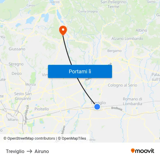 Treviglio to Airuno map