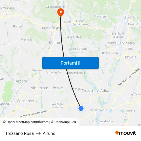 Trezzano Rosa to Airuno map