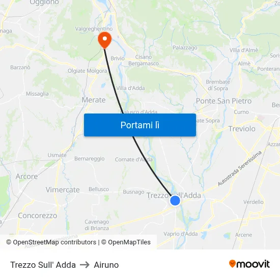Trezzo Sull' Adda to Airuno map