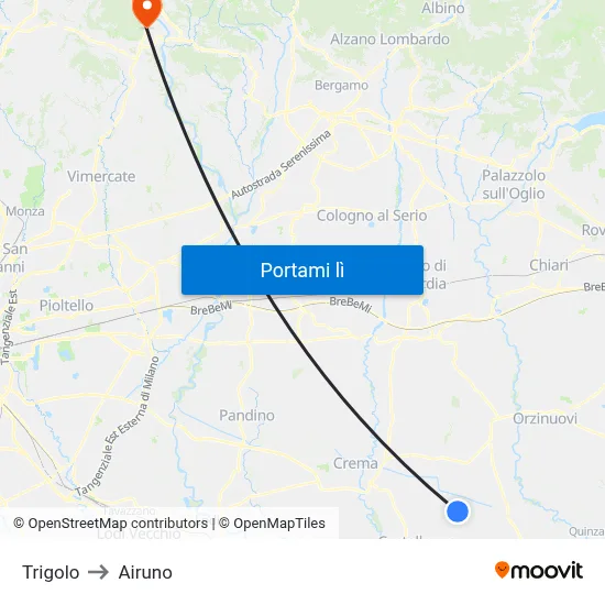 Trigolo to Airuno map